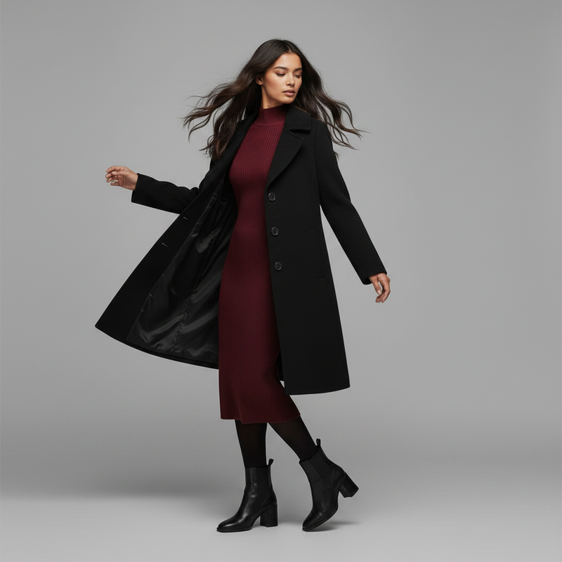 Elegant Women's Button Coat | Wool Winter Coat