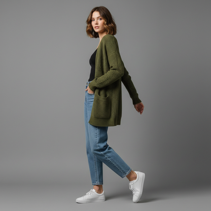 Elegant Black Cardigan | Women's Long Sweater Layer