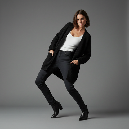 Elegant Black Cardigan | Women's Long Sweater Layer